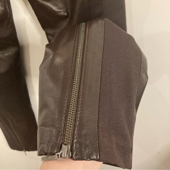 DANIER Sz 10 Italian Leather Fabric Zipper Pockets Hem Tapered  Leg Moto Pants - Picture 7 of 13